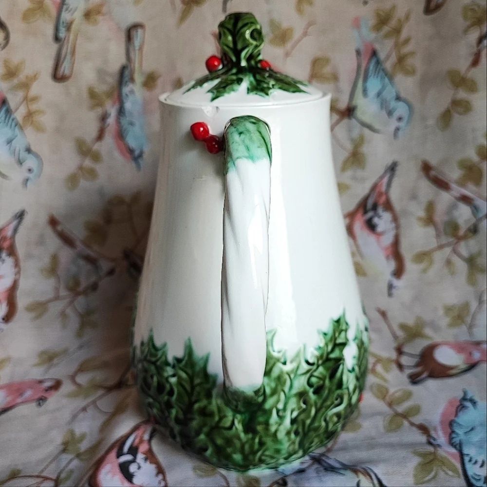 Teapot Christmas Rose By Lefton Vintage Coffee Pot Server Carafe Holiday FLAWS - Picture 4 of 14